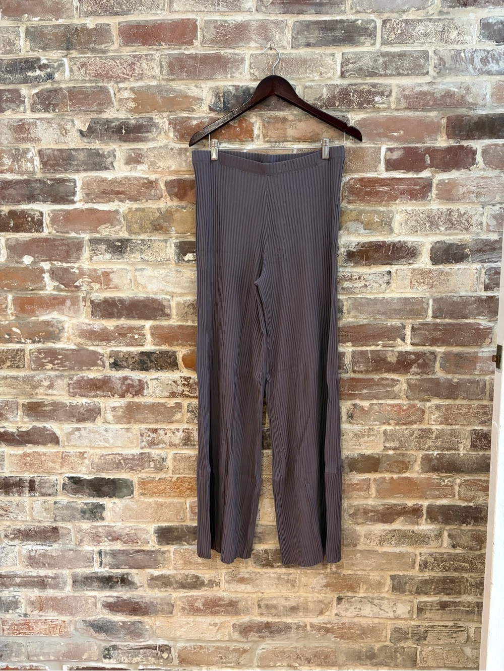 KOTN Ribbed Boot Cut Pants in Charcoal Gray